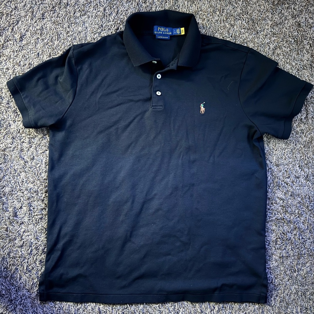 Polo by Ralph Lauren Men's Black Polo Shirt (Custom Slim Fit)